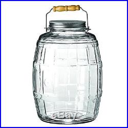 Barrel Jar Aluminum Lid Food Storage Plastic Metal Handle Clear Glass Container