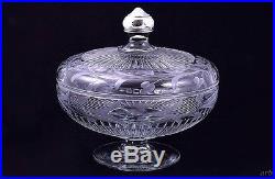 Beautiful Antique Raised & Covered Pressed Glass Jar with Sterling Silver Handle