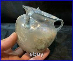 Beautiful Intact Roman Or South Arabian Glass Jar With 3 Handles