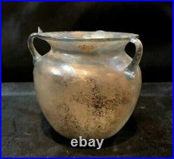 Beautiful Intact Roman Or South Arabian Glass Jar With 3 Handles