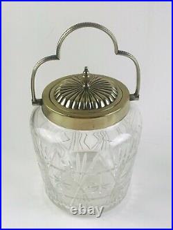 Beautiful Vintage Cut Glass MCM Atomic Starburst Biscuit Jar Handle Lid