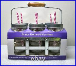 Better Homes & Gardens 7 Piece Mason Caddy with 6 Jars Straws NEW