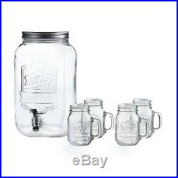 Beverage Water Dispenser 2 Gallon 4 Mason Jars Mug Ice Tea Drink Clear Glass New