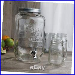 Beverage dispenser set dispenser (2 gallon)/ 4 mason jar mugs with handle