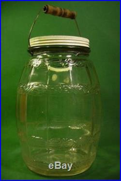 Big Vintage Antique Country Store Pickle Barrel Glass Jar With LID & Bail Handle