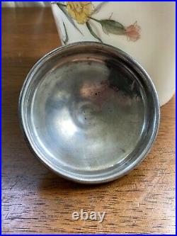 Biscuit Cracker Jar Barrel Van Bergh Silver Plated Handle & Lid Hand Painted