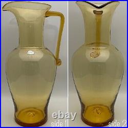 Blenko Wheat (Amber) Pitcher Vase 8210 Square Handle 1982 Made in USA 15 tall