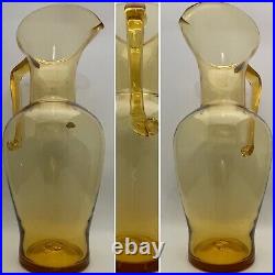 Blenko Wheat (Amber) Pitcher Vase 8210 Square Handle 1982 Made in USA 15 tall