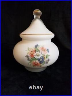 Blown Heavy Glass Candy Jar With Lid. Flowers on frosty white and clear. Italy