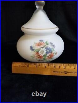 Blown Heavy Glass Candy Jar With Lid. Flowers on frosty white and clear. Italy