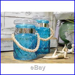 Blue Canister Jars With Rope Handles (Set of 2)