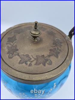 Bohemian Blue Enamel Glass Biscuit Cracker Jar Victorian