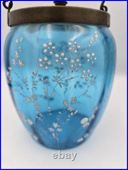 Bohemian Blue Enamel Glass Biscuit Cracker Jar Victorian