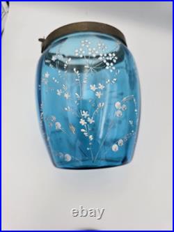 Bohemian Blue Enamel Glass Biscuit Cracker Jar Victorian