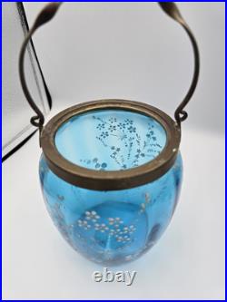 Bohemian Blue Enamel Glass Biscuit Cracker Jar Victorian