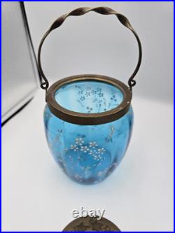 Bohemian Blue Enamel Glass Biscuit Cracker Jar Victorian