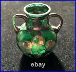 Bohemian Glass 2 Handled Jar Silver Deposit