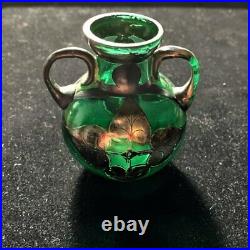 Bohemian Glass 2 Handled Jar Silver Deposit