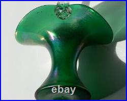 Bohemian Loetz Green Iridescent Art Nouveau Glass Handle Vase Basket