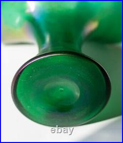 Bohemian Loetz Green Iridescent Art Nouveau Glass Handle Vase Basket