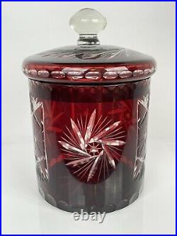Bohemian Ruby Glass Biscuit Cookie Candy Jar Cut to Clear ANTIQUE