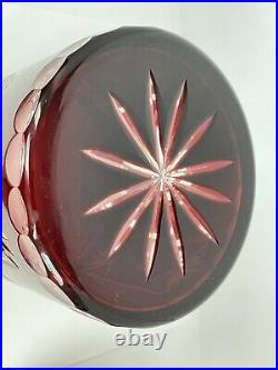 Bohemian Ruby Inlay Cut to Clear Glass Biscuit Cookie Candy Jar ANTIQUE
