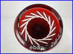 Bohemian Ruby Inlay Cut to Clear Glass Biscuit Cookie Candy Jar ANTIQUE