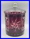 Bohemian Ruby Inlay Cut to Clear Glass Biscuit Cookie Candy Jar Czech