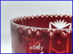Bohemian Ruby Inlay Cut to Clear Glass Biscuit Cookie Candy Jar Czech