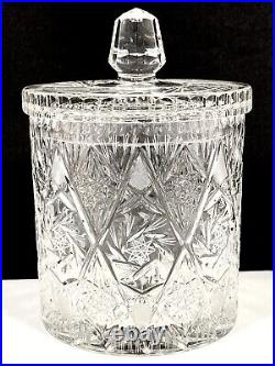 Brilliant Cut Crystal ABP Pinwheel Biscuit Barrel Cookie Jar with Lid 9 Heavy Vtg