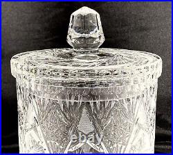 Brilliant Cut Crystal ABP Pinwheel Biscuit Barrel Cookie Jar with Lid 9 Heavy Vtg