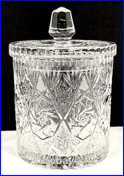 Brilliant Cut Crystal ABP Pinwheel Biscuit Barrel Cookie Jar with Lid 9 Heavy Vtg