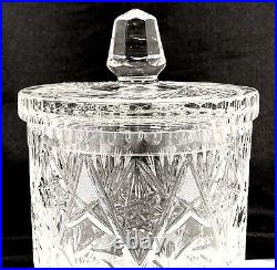 Brilliant Cut Crystal ABP Pinwheel Biscuit Barrel Cookie Jar with Lid 9 Heavy Vtg