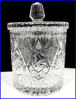 Brilliant Cut Crystal ABP Pinwheel Biscuit Barrel Cookie Jar with Lid 9 Heavy Vtg