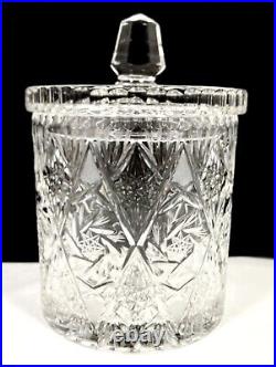 Brilliant Cut Crystal ABP Pinwheel Biscuit Barrel Cookie Jar with Lid 9 Heavy Vtg