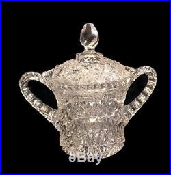Brilliant Deep Cut Glass Crystal Compote With LID & Handles Jar Candy
