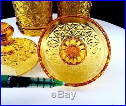 Bryce Hobbs Rare Eapg Daisy & Button 3 Piece Amber Handle Caddy & Condiment Jars