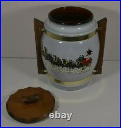 Budweiser Clydesdale snack cookie jar dlb wooden handles lid Siesta Ware 9 tall