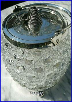 C1890 Antique English Cut Crystal Glass Biscuit Barrel Cookie Jar Rope Handle