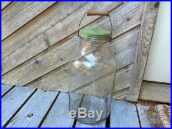C1935 Antique OWENS-ILLINOIS 3 Gallon Glass Pickle/Canning JAR withlid&wood handle