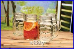CLEAR GLASS 16OZ 4PK Large Rustic Vintage Wide Cup Mug MASON JAR w Handle