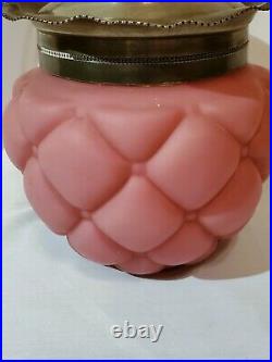 CONSOLIDATED Antique PINK SATIN GLASS QUILTED Biscuit Jar with Lid Rare Beauty