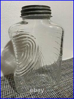 COVE GLASS Clear Jug Water JAR Bottle SWIRL GRIP Handle Italy METAL SCREW LID