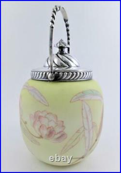 CROWN MILANO Pink PEONIES Antique Mt. Washington art glass BISCUIT cracker JAR
