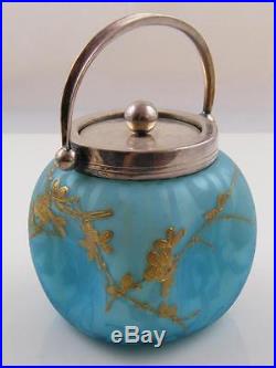 C. 1900 Quilted Cased Satin Glass Jar With Silver Plate LID And Handle