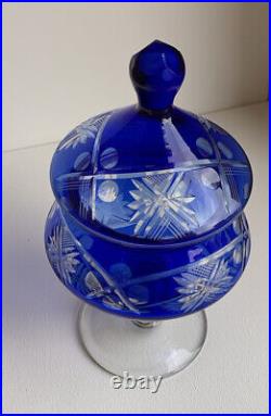Caesar Crystal To Clear Cobalt Blue Bohemian Czech Glass with Lid Vintage 10