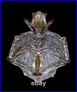 Caesar Czech Crystal Amber Enamel On Clear Bohemian Vintage Candy Jar 6 Tall