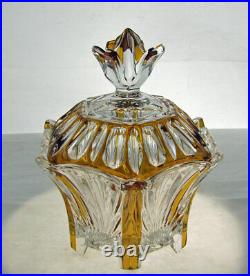 Caesar Czech Crystal Amber Enamel On Clear Bohemian Vintage Powder Jar