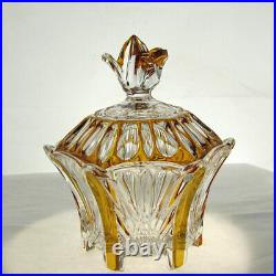 Caesar Czech Crystal Amber Enamel On Clear Bohemian Vintage Powder Jar