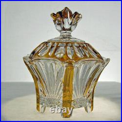 Caesar Czech Crystal Amber Enamel On Clear Bohemian Vintage Powder Jar